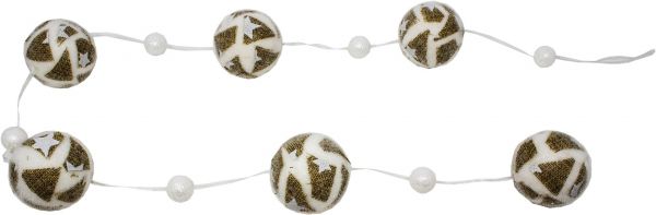 Festone con 6 Sfere di Natale bianco floccate D.60 cm