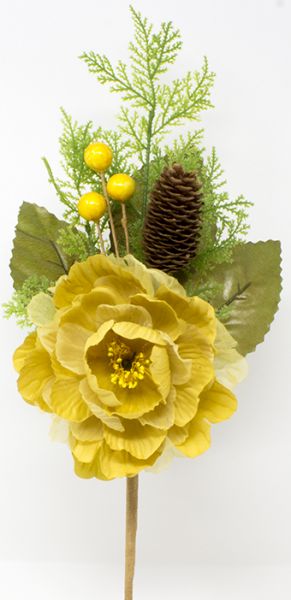 Peonia artificiale 50cm colore oro con pigne e bacche dorate 50cm