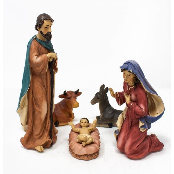 Set 8 pezzi natività completa sacra famiglia in resina 19 cm per presepe