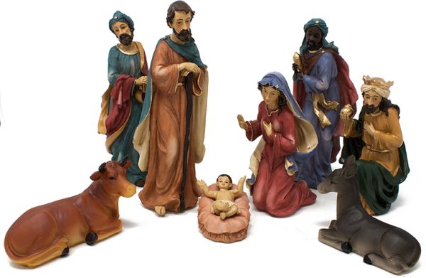 Set 8 pezzi natività completa sacra famiglia in resina 19 cm per presepe