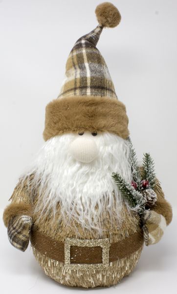Babbo natale paglia con capello e decorazioni scozzese 56 cm
