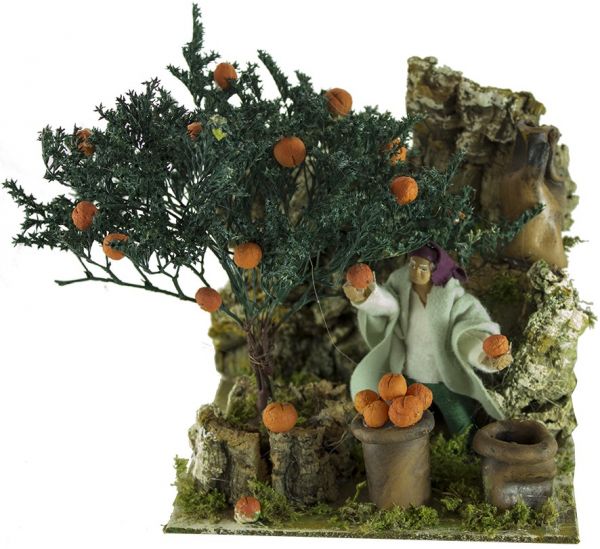 PASTORE RACCOGLI ARANCE IN MOVIMENTO PER PRESEPE 17X17 cm