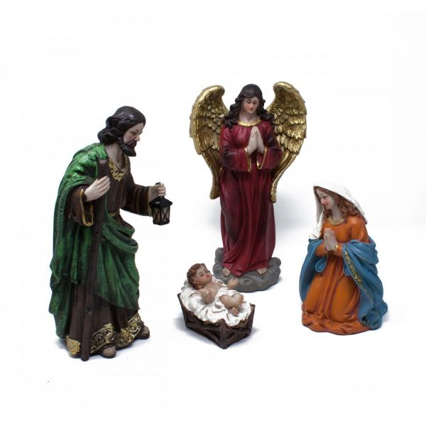 Set 10 pezzi natività completa sacra famiglia in resina da 21 cm per presepe