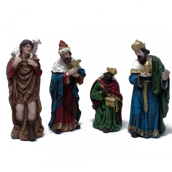 Set 10 pezzi natività completa sacra famiglia in resina da 21 cm per presepe