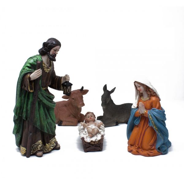 Set 10 pezzi natività completa sacra famiglia in resina da 21 cm per presepe