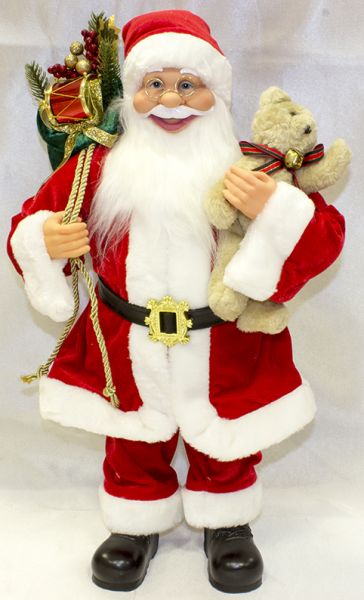 Babbo Natale colore rosso con sacco pieno di doni  e decorazioni 30 cm