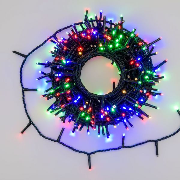 catena luminosa 300 led multicolor 220 v IP44 interno ed esterno con trasformatore  15m