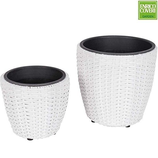 VASO DA GIARDINO CASPO' TONDO WICKER COVERI GARDEN BIANCO 28cm