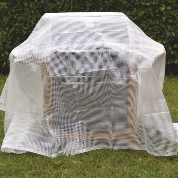 VERDELOOK Telo occhiellato con retinatura in polietilene, 3x3 m, grammatura 150 g/m², Trasparente, Multiuso, per Copertura e stoccaggio Merce