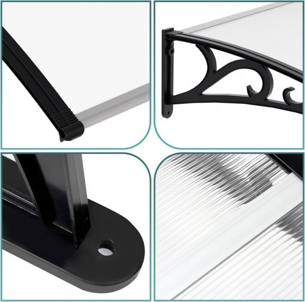  Pensilina 200 x 80 cm alveolare trasparente tettoia modulabile in policarbonato per porte e finestre 