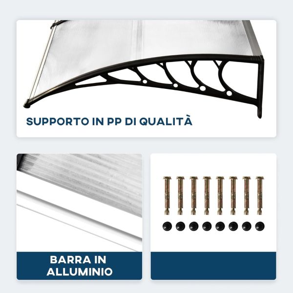  Pensilina 200 x 80 cm alveolare trasparente tettoia modulabile in policarbonato per porte e finestre 