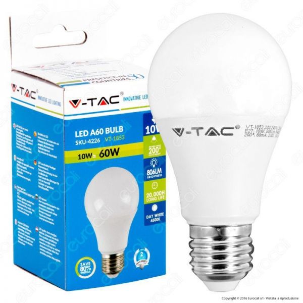 V-TAC VT-1853 LAMPADINA LED E27 10W BULB A60