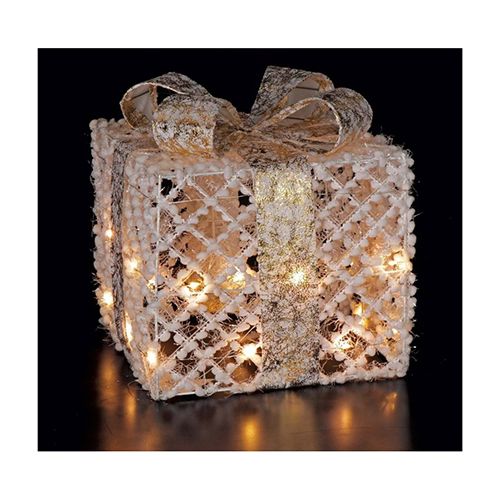 Pacco regalo bianco con luci 40 Led 30 h cm decorazioni di natale