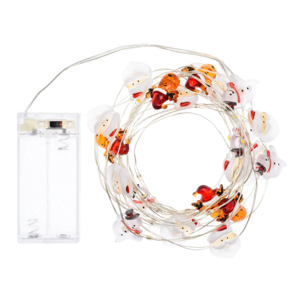 Catena di luci micro led con decorazione Babbo renna e pupazzi bianco caldo