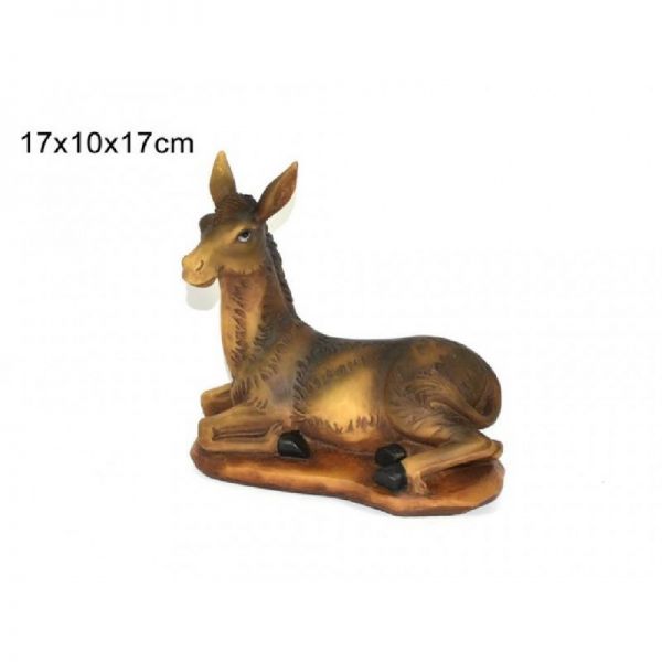 Statuina grande asinello seduto  per presepe 17cm in resina con base di appoggio