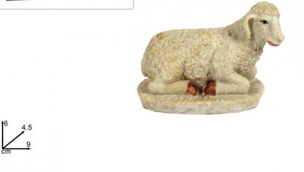 Pecora pecorella seduta 9 cm statuina per presepe con base di appoggio