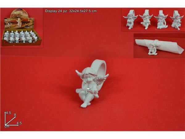 Segna posto angioletto bianco in ceramica ad anello portatovagliolo 5cm