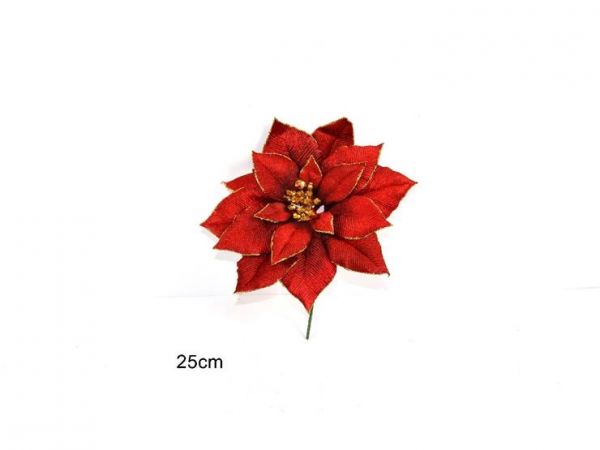 stella di Natale rossa in tessuto pinzettata 25cm