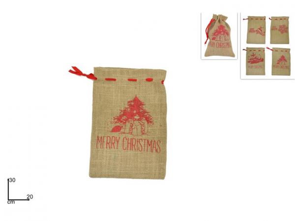 sacchetto juta con scritta Merry Christmas 30cm