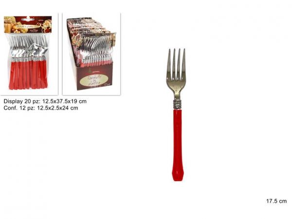Set 12 forchette in plastica rigida rosse per la tavola di Natale