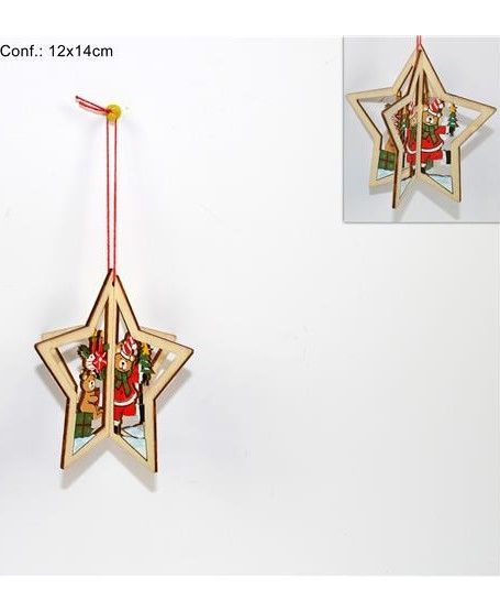 Appendino in legno in 3D a forma di stella con decorazione natalizia 14 cm