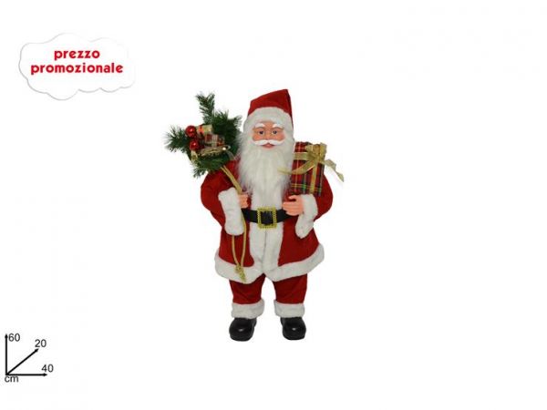 Babbo Natale con sacco e doni grande 60 cm con base di appoggio