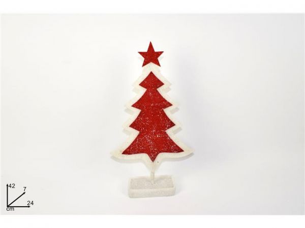 Piccolo albero di natale ovatta 42cm rosso decorazioni