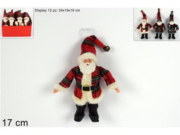 Babbo Natale con abito scozzese rosso 17 cm