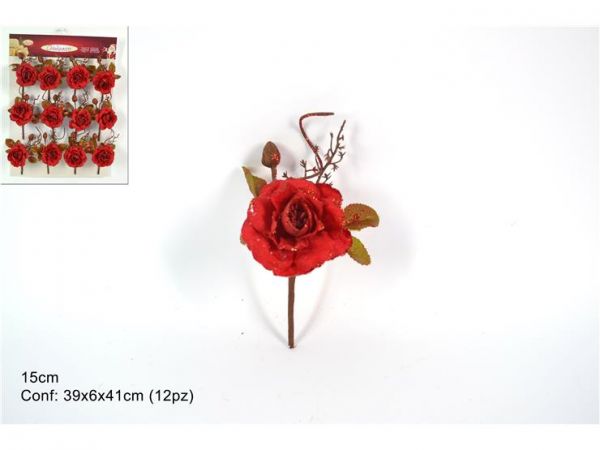 Fiore rosa rossa chiudi pacco 15 cm decorazioni natalzie