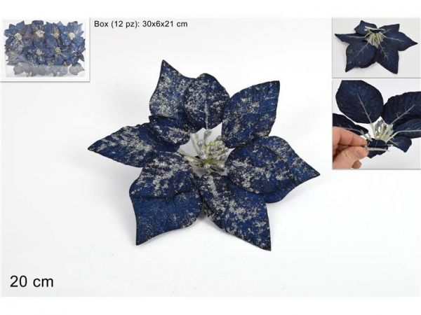 Fiore pinzettato blu e argentato 20cm decorazioni per albero