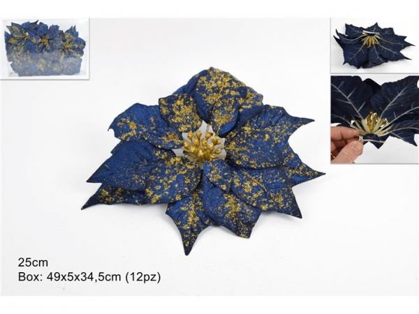 Fiore pinzettato blu e oro a 25cm decorazioni per albero