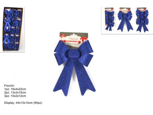 Fiocchi glitterati blu decorazioni natalizie 10 cm