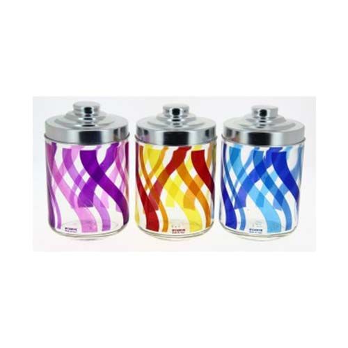 Confezione da 3pz Contenitori barattoli in vetro decorato con tappo ermetico salvafreschezza sale zucchero caffè