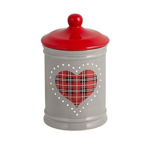 H&H Cuore Rosso Barattolo in Ceramica Altezza 16.5cm CC 600 Ceramica Grigio e Rosso 10x10x15 cm