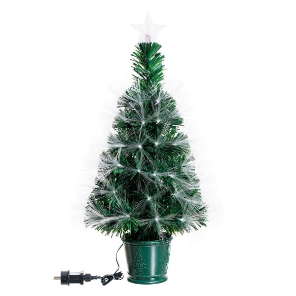 Albero di Natale h 130 cm in fibre ottiche luci bianco caldo e RGB pvc da interno con base