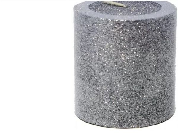 candela o moccola colore argento glitterata 7 cm