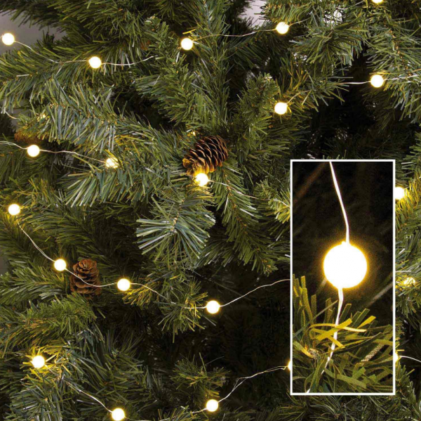  Catena decorata 100 mini sfere bianco caldo per albero di natale 