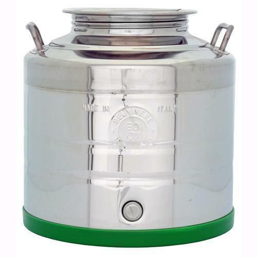 Fusto contenitore olio o vino fondo intero a pentola in acciaio inox 18/10 bocca larga 50Litri predisposto per rubinetto-BELVIVERE
