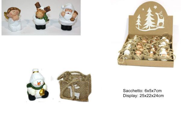 SACCHETTO IN JUTA CON SOGGETTI DI NATALE 10cm