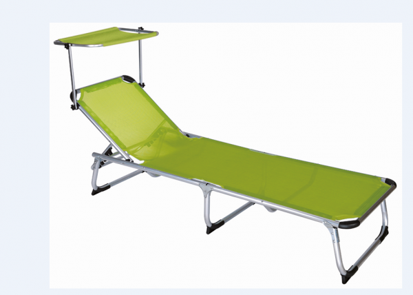 Sdraio spiaggina per mare con struttura in alluminio con parasole verde richiudibile 186x61 cm