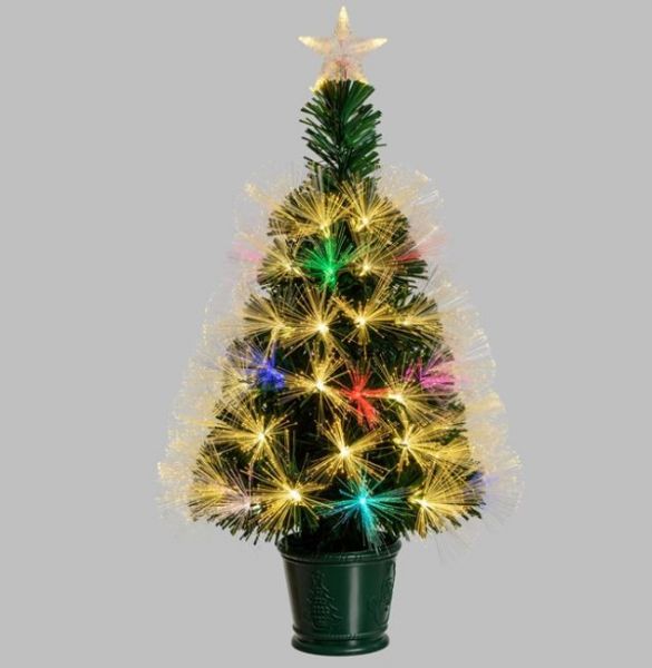 Albero di Natale h 130 cm in fibre ottiche luci bianco caldo e RGB pvc da interno con base
