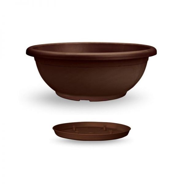 Vaso da giardino ciotola naxos in plastica 30 cm con sottovaso bronzo 