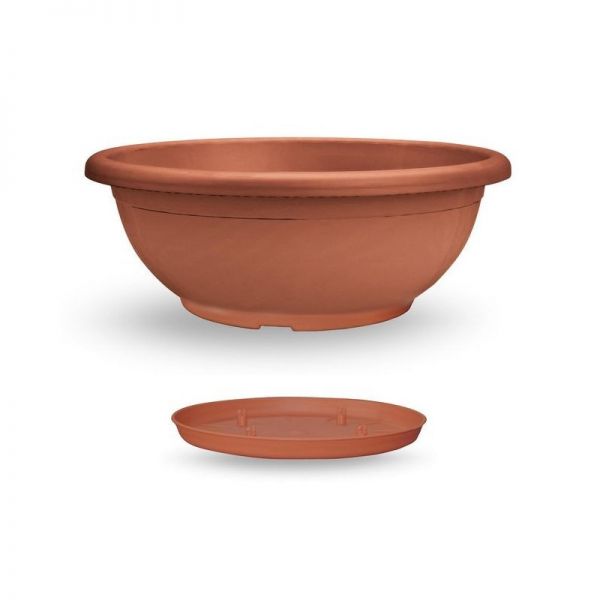 Vaso da giardino ciotola naxos in plastica 30 cm con sottovaso terracotta 