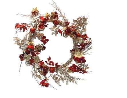 Corona rami champagne con fiori bacche 60cm