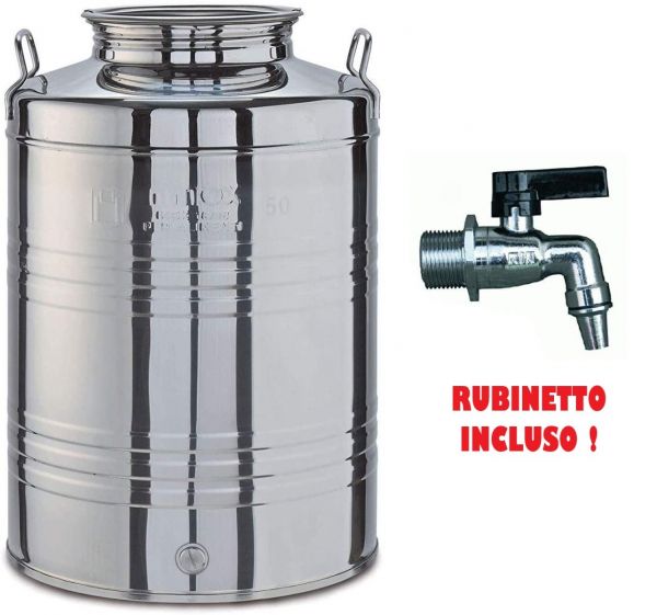 Contenitore fusto bidone olio da 100 LT RUBINETTO INCLUSO acciaio inox 18/10