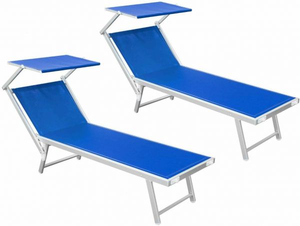 HU-050 Lettino prendisole lido in alluminio spiaggia mare piscina con parasole blu