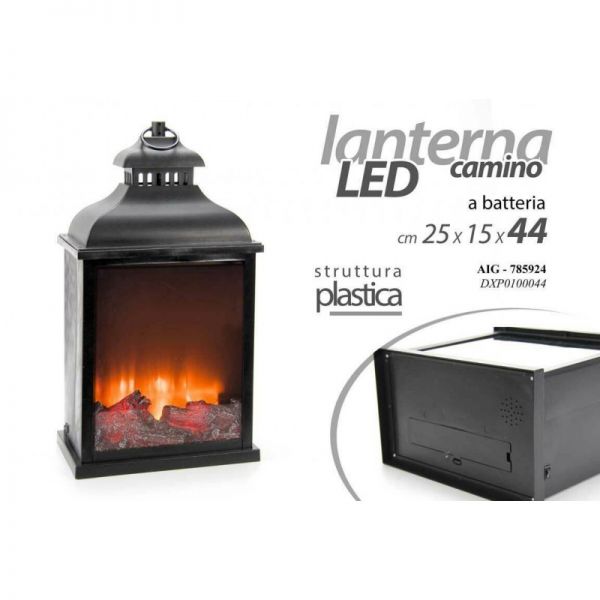 Lanterna effetto camino con base di appoggio e luci 25 x 15 x 44 cm