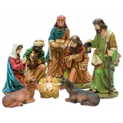 Natività completa sacra famiglia in resina da 49 cm per presepe 