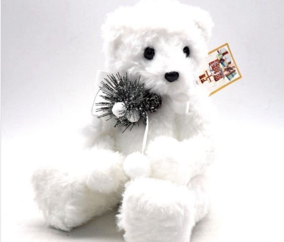 Orsetto bianco floccato con fiocco cm 23 cm h