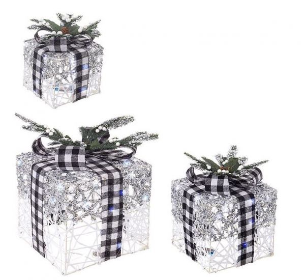 Pacco regalo h 20 cm 28 led a luce fissa a batteria bianco freddo